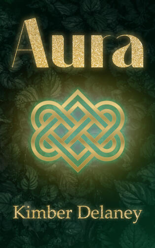 cover for book two of Club Zenith series. Green background with leaves, gold letters, and a glowing lover's knot in the center.